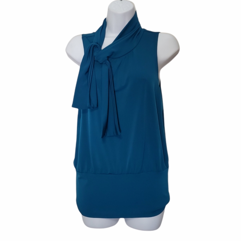Express Neck Tie Sleeveless Blouse Small Teal